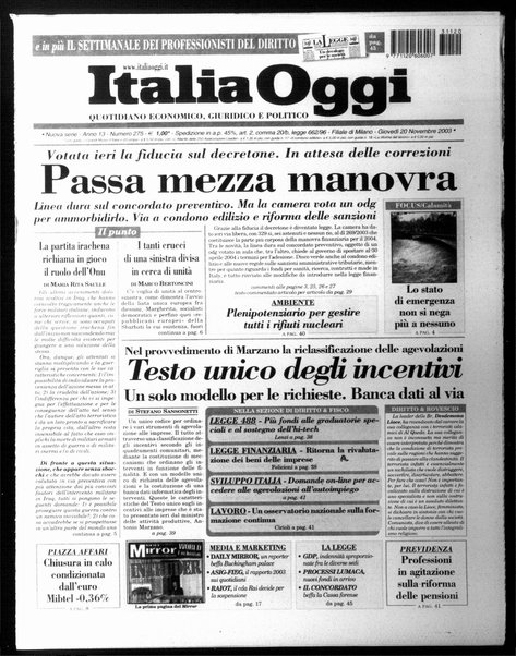 Italia oggi : quotidiano di economia finanza e politica